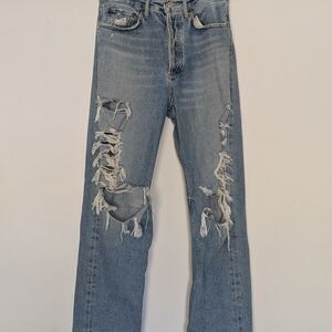 Agolde Light Blue Distressed Straight Jeans